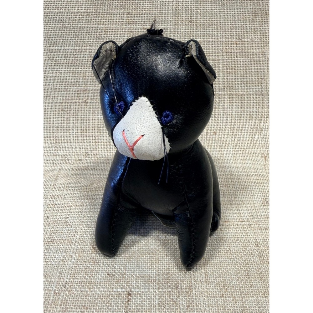 Wilsons Leather Black Cat Plush Toy Miniature Leather Kitty 4"